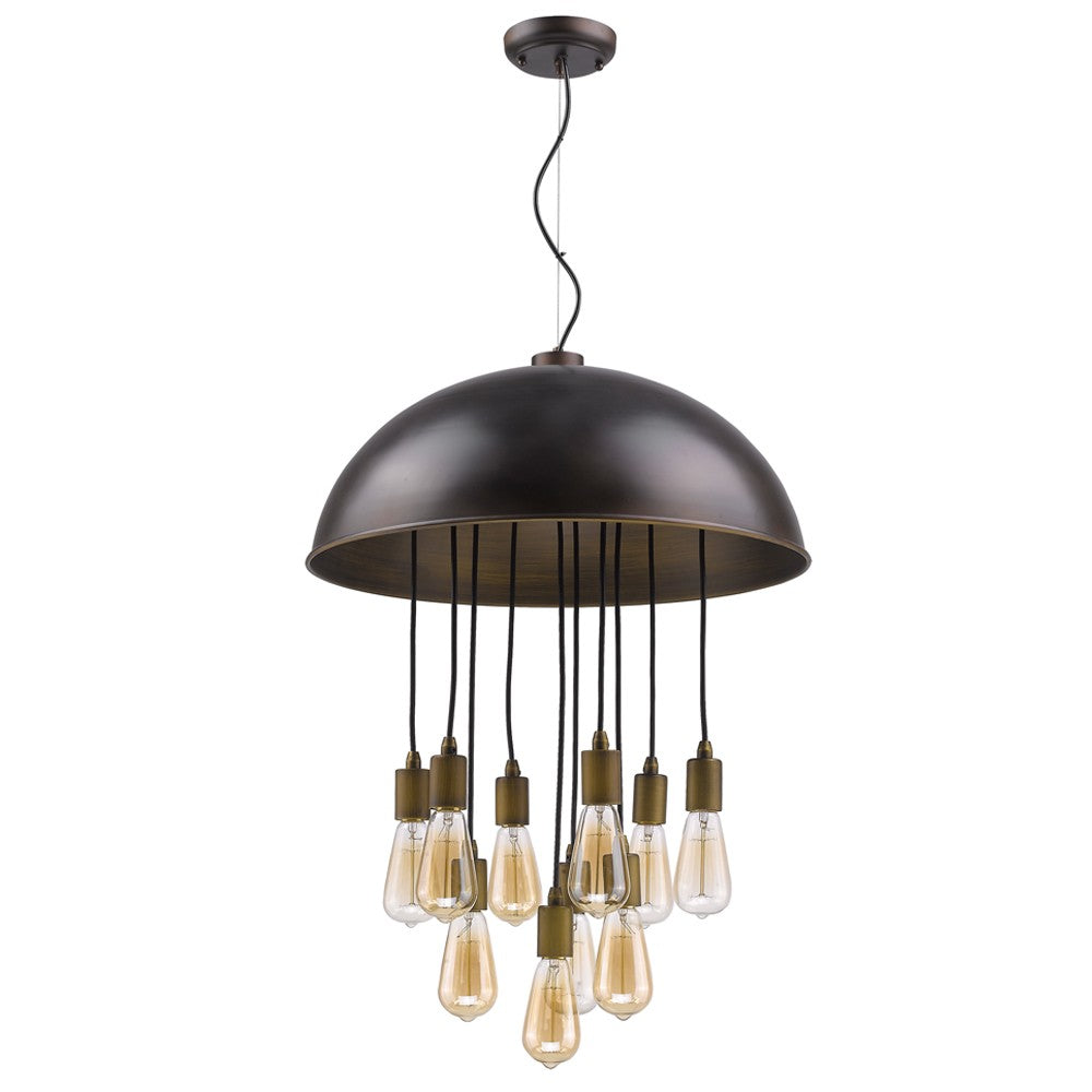 HomeRoots Keough 10-Light Bowl Pendant With Raw Brass Sockets and Oil Rubbed Bronze Finish