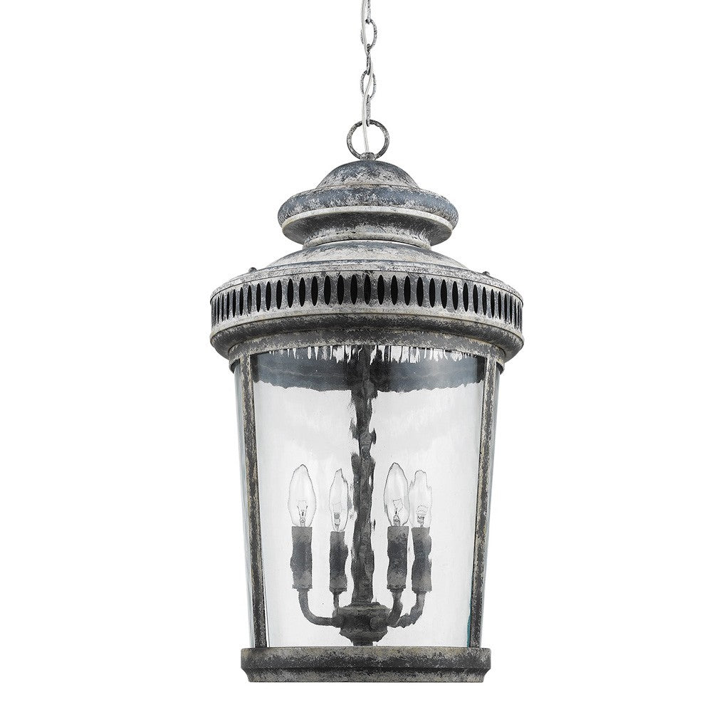 HomeRoots Kingston 4-Light Antique Lead Foyer Pendant With Curved Water Glass Panes