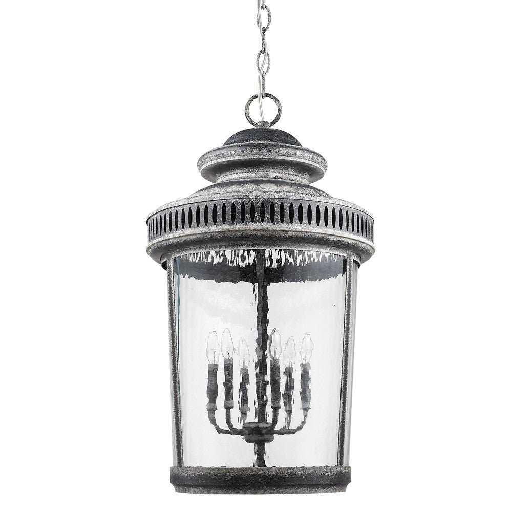 HomeRoots Kingston 6-Light Foyer Pendant With Curved Water Glass Panes in Antique Lead Finish
