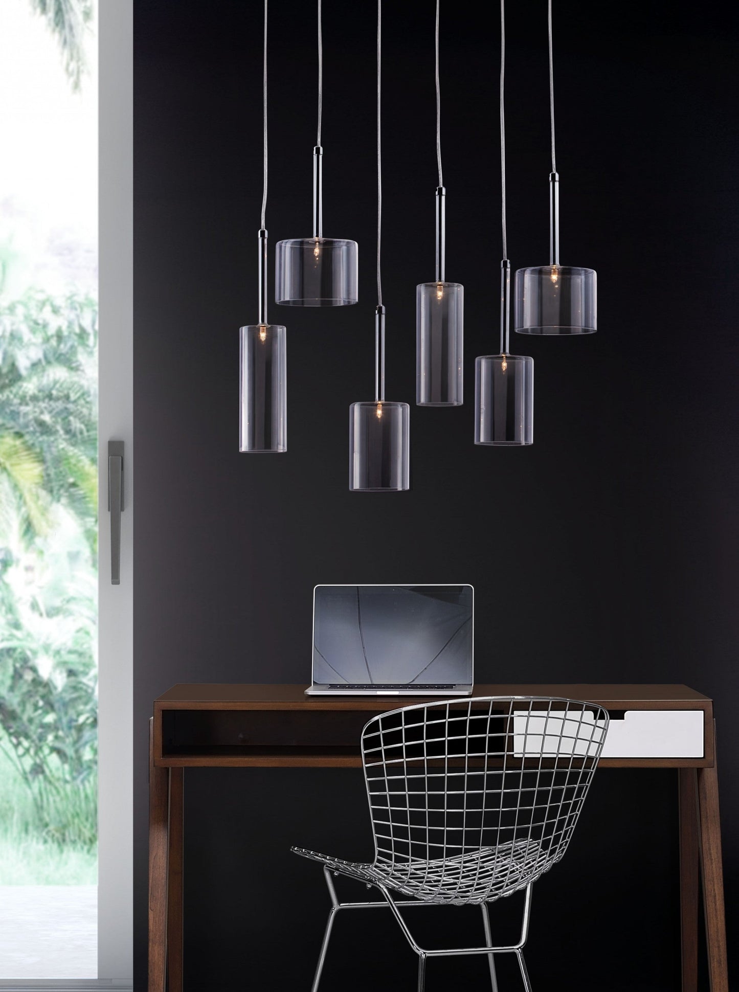 HomeRoots Kitchen Island Cylinder Six Light LED Ceiling Light With Shades