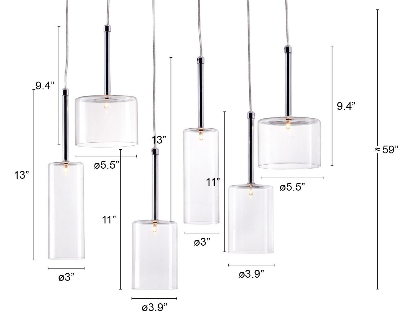 HomeRoots Kitchen Island Cylinder Six Light LED Ceiling Light With Shades