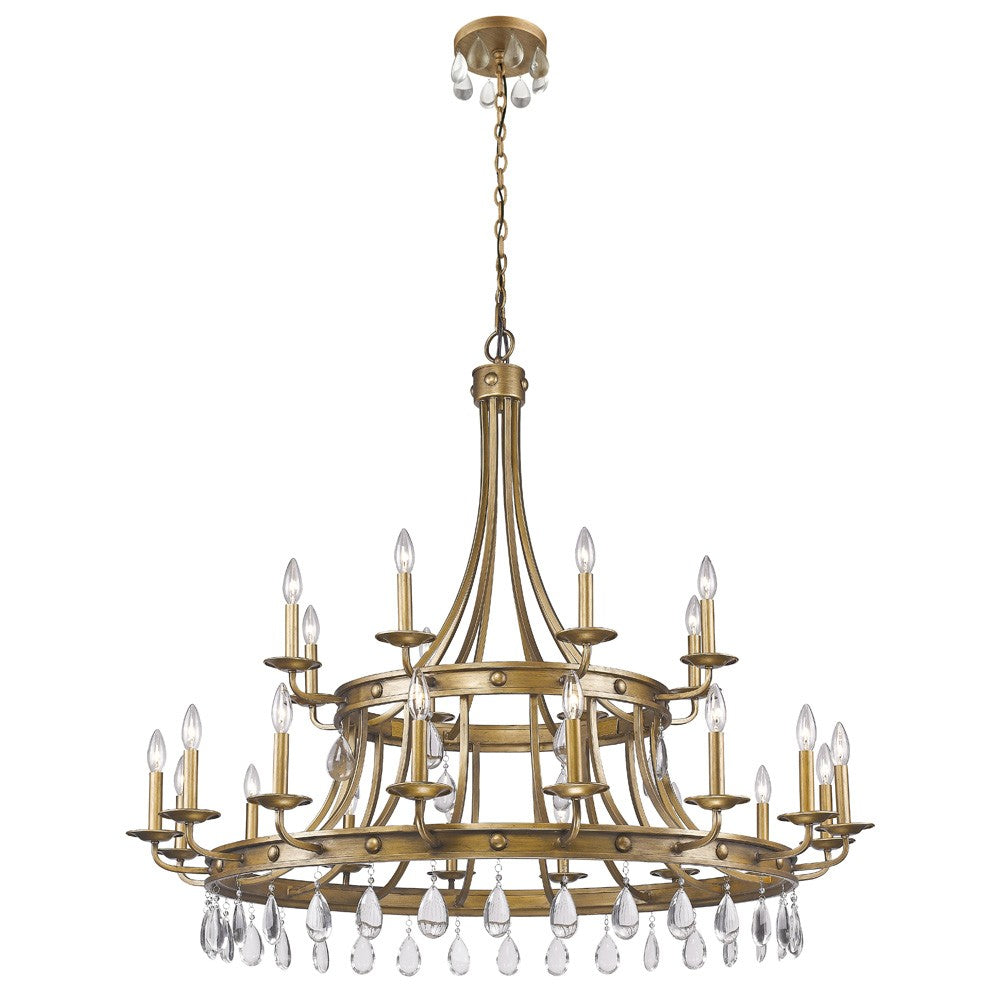 HomeRoots Krista 24-Light Chandelier With Crystal Accents and Antique Gold Finish