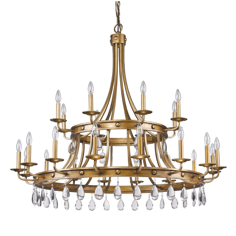 HomeRoots Krista 24-Light Chandelier With Crystal Accents and Antique Gold Finish