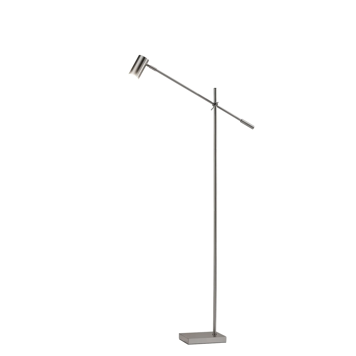 HomeRoots LED Task Light Floor Lamp With Tilt Arm in Brushed Steel Finish