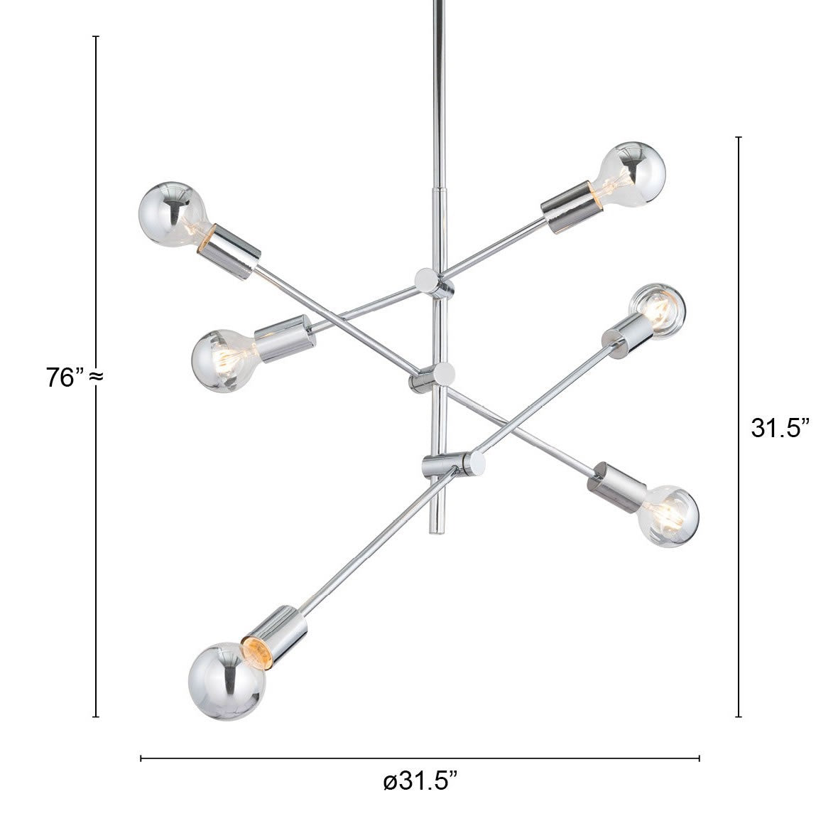 HomeRoots Labyrinthine Six Light Ceiling Lamp in Chrome Finish