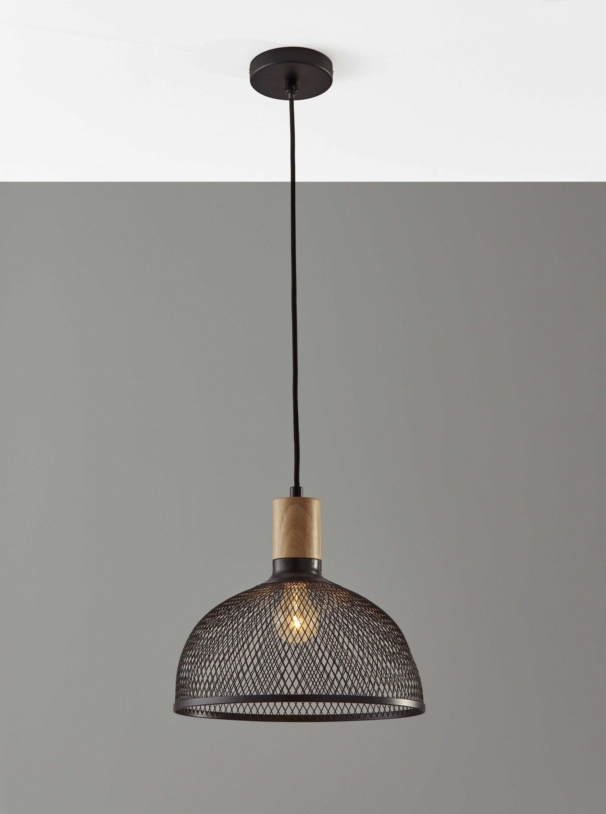 HomeRoots Large Caged Ceiling Pendant With Black Metal Finish