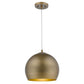 HomeRoots Latitude 1-Light Hand Painted Antique Gold Pendant With Gold Interior Shade