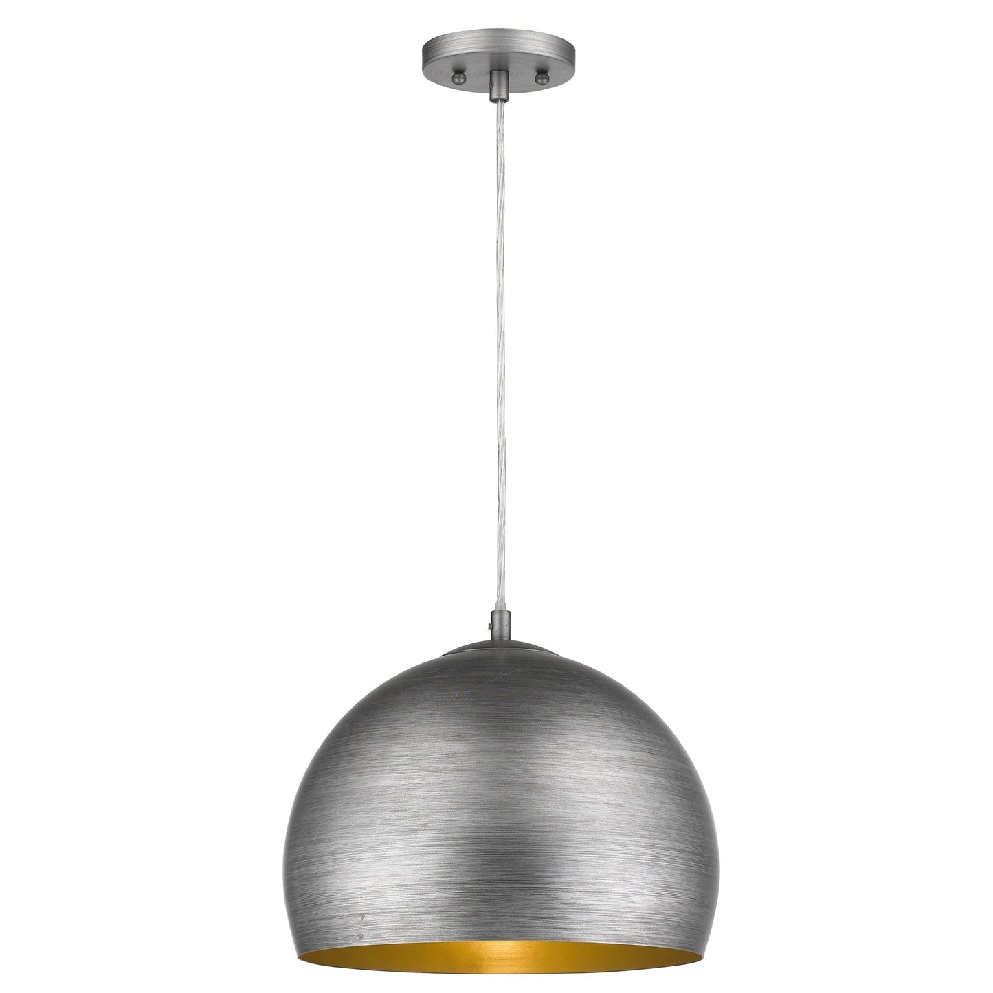 HomeRoots Latitude 1-Light Hand Painted Weathered Pewter Pendant With Gold Interior Shade