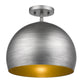 HomeRoots Latitude 1-Light Hand Painted Weathered Pewter Pendant With Gold Interior Shade