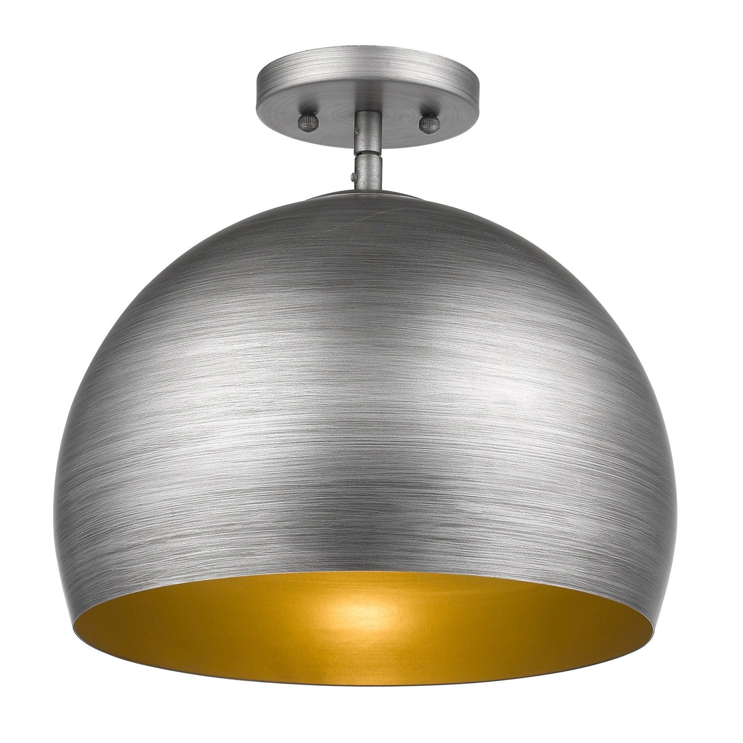 HomeRoots Latitude 1-Light Hand Painted Weathered Pewter Pendant With Gold Interior Shade