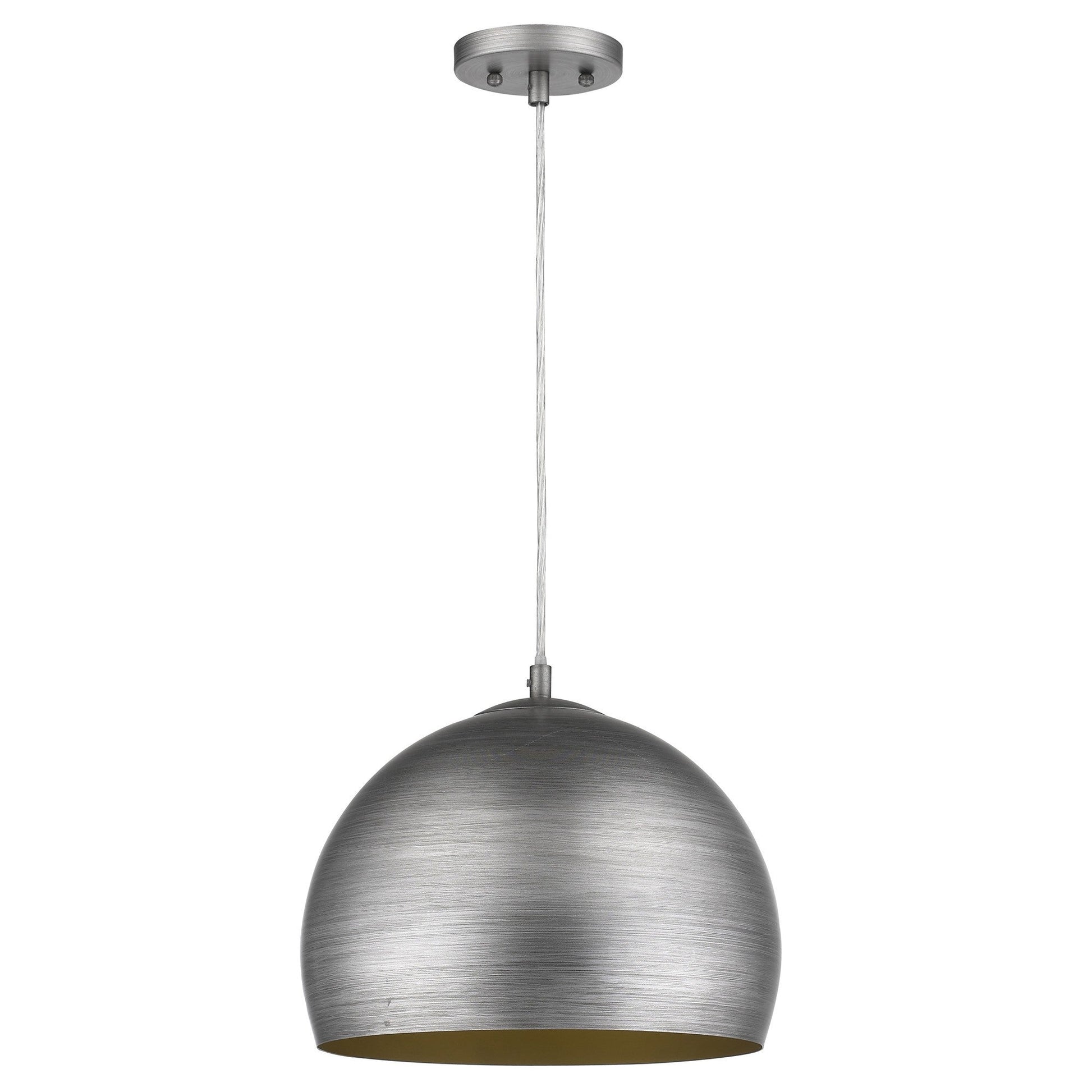 HomeRoots Latitude 1-Light Hand Painted Weathered Pewter Pendant With Gold Interior Shade