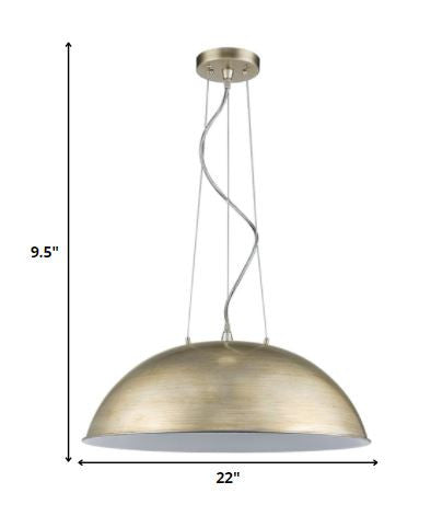 HomeRoots Layla 1-Light Bowl Pendant With Gloss White Interior Shade and Washed Gold Finish