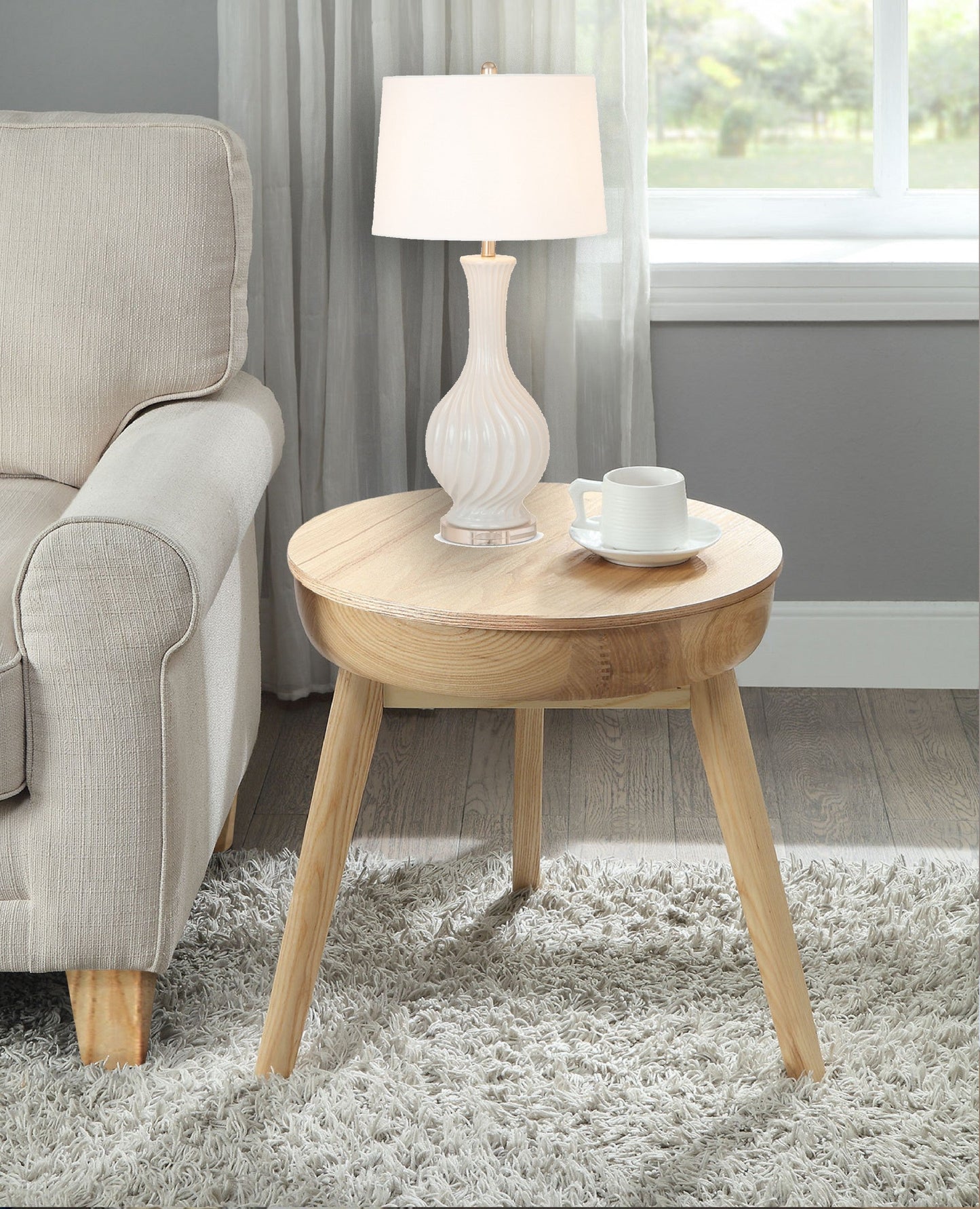 HomeRoots Light Gray Curved Ceramic Table Lamps in Set of Two