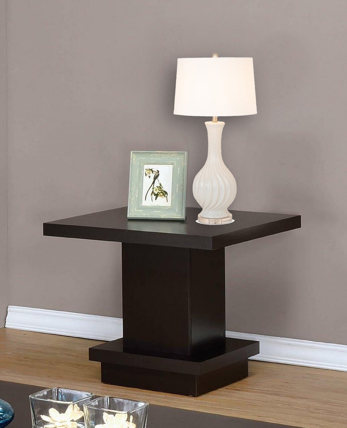 HomeRoots Light Gray Curved Ceramic Table Lamps in Set of Two