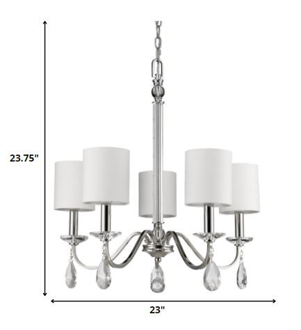 HomeRoots Lily 5-Light Polished Nickel Chandelier With Fabric Shades And Crystal Accents