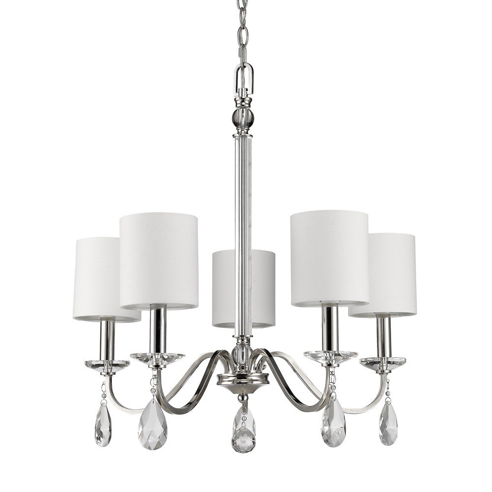 HomeRoots Lily 5-Light Polished Nickel Chandelier With Fabric Shades And Crystal Accents