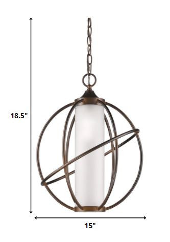HomeRoots Loft 1-Light Globe Pendant With Etched Glass Interior Shade in Oil-Rubbed Bronze Finish