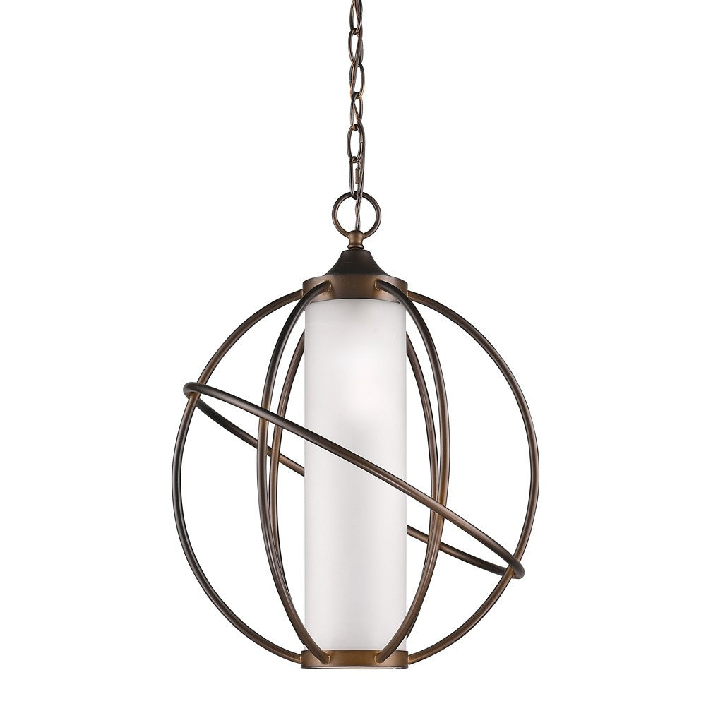 HomeRoots Loft 1-Light Globe Pendant With Etched Glass Interior Shade in Oil-Rubbed Bronze Finish