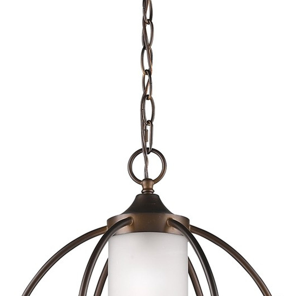 HomeRoots Loft 1-Light Globe Pendant With Etched Glass Interior Shade in Oil-Rubbed Bronze Finish