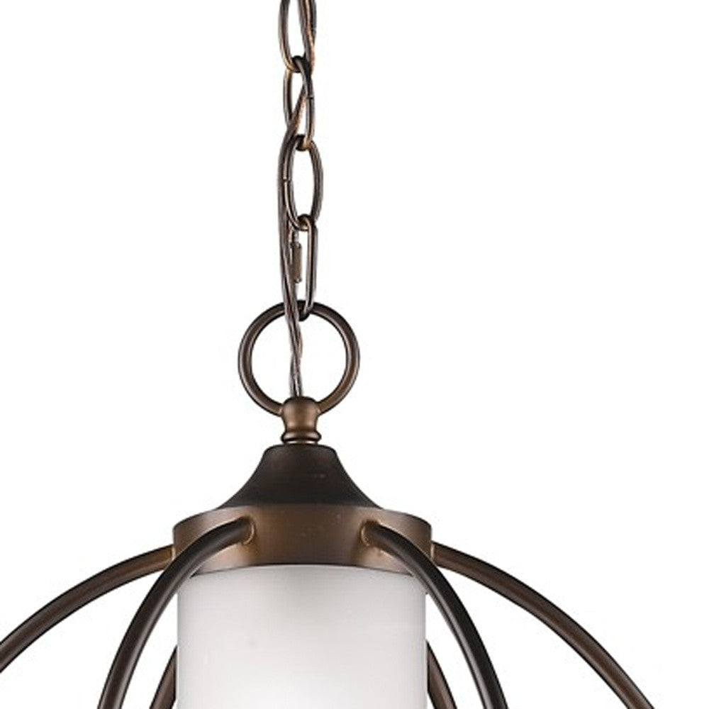 HomeRoots Loft 1-Light Globe Pendant With Etched Glass Interior Shade in Oil-Rubbed Bronze Finish
