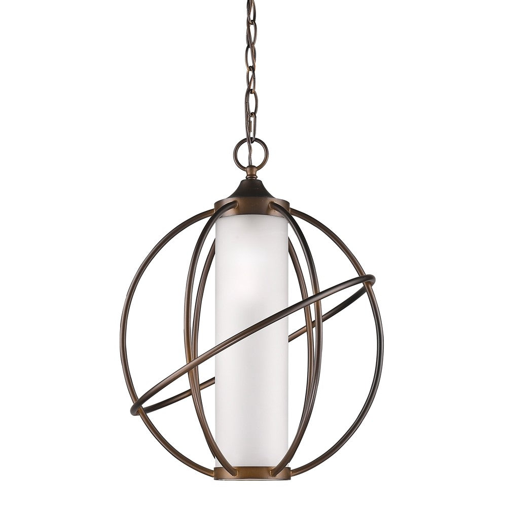 HomeRoots Loft 1-Light Globe Pendant With Etched Glass Interior Shade in Oil-Rubbed Bronze Finish