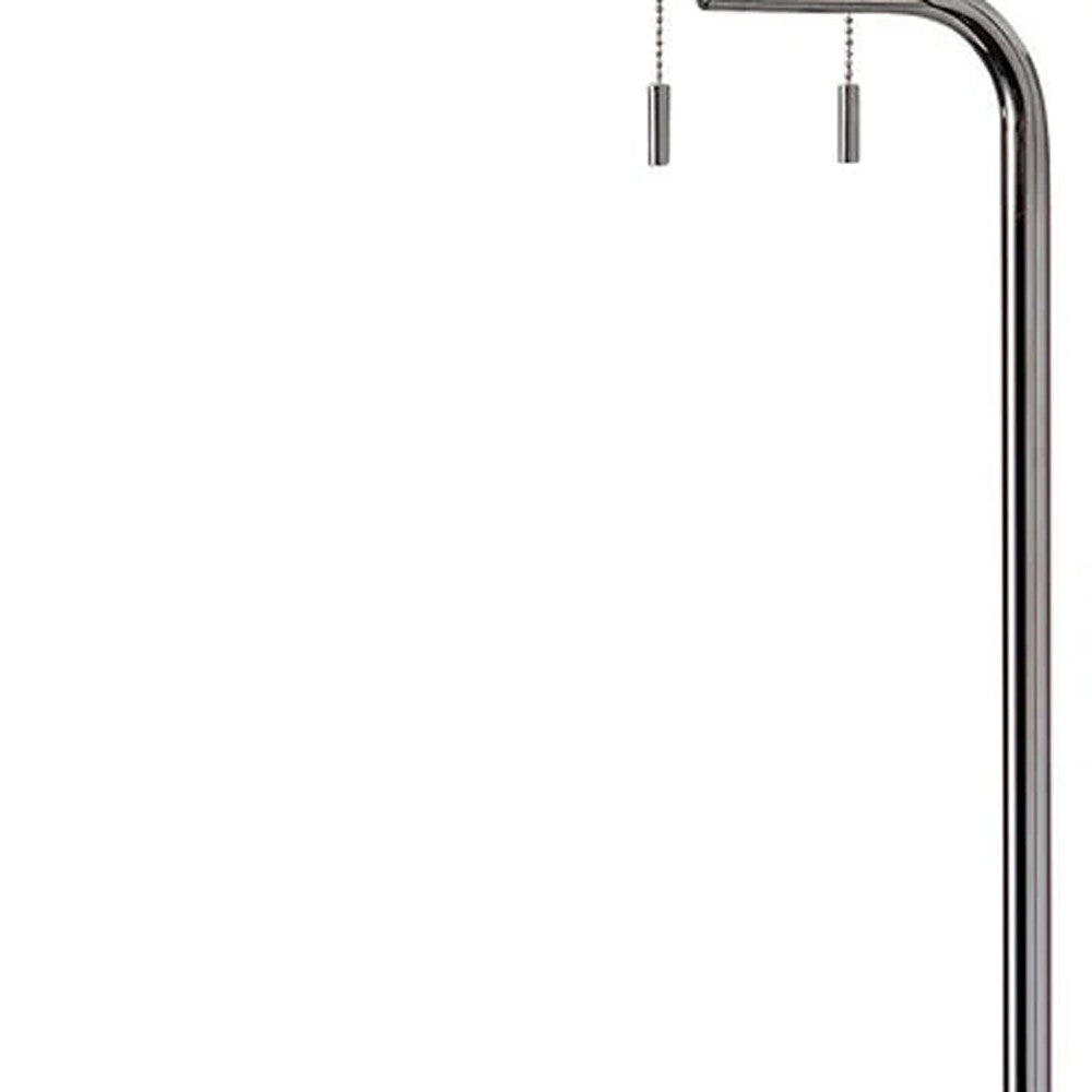 HomeRoots Looped Floor Lamp with Glass Cocktail Tabletop in Chrome Finish