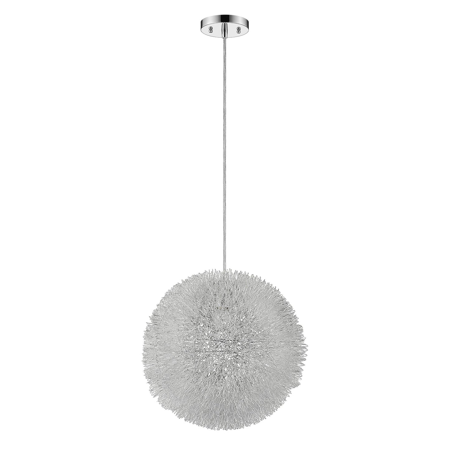 HomeRoots Luminary 1-Light Pendant With Hand Woven Aluminum Wire Shade and Metallic Silver Finish