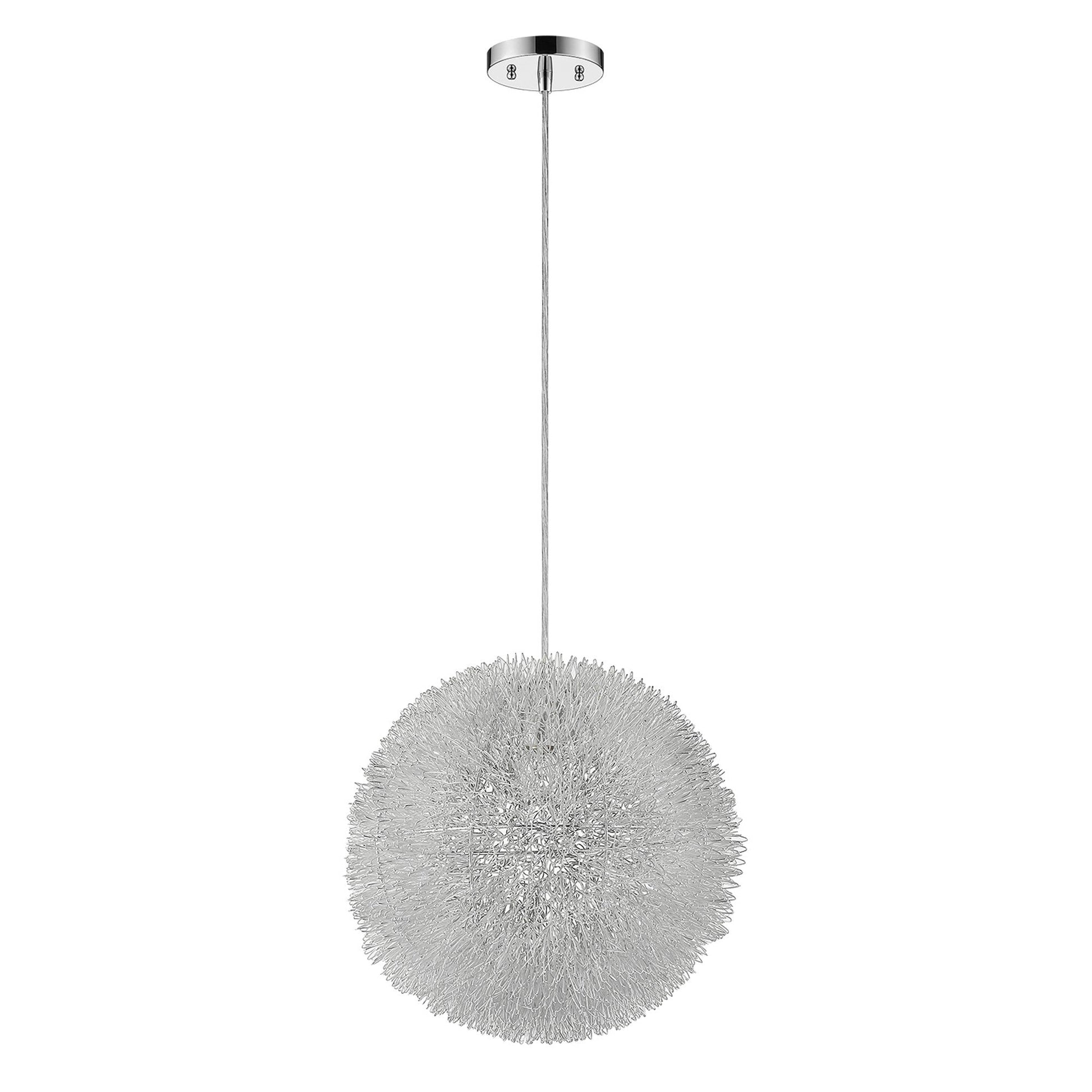 HomeRoots Luminary 1-Light Pendant With Hand Woven Aluminum Wire Shade and Metallic Silver Finish