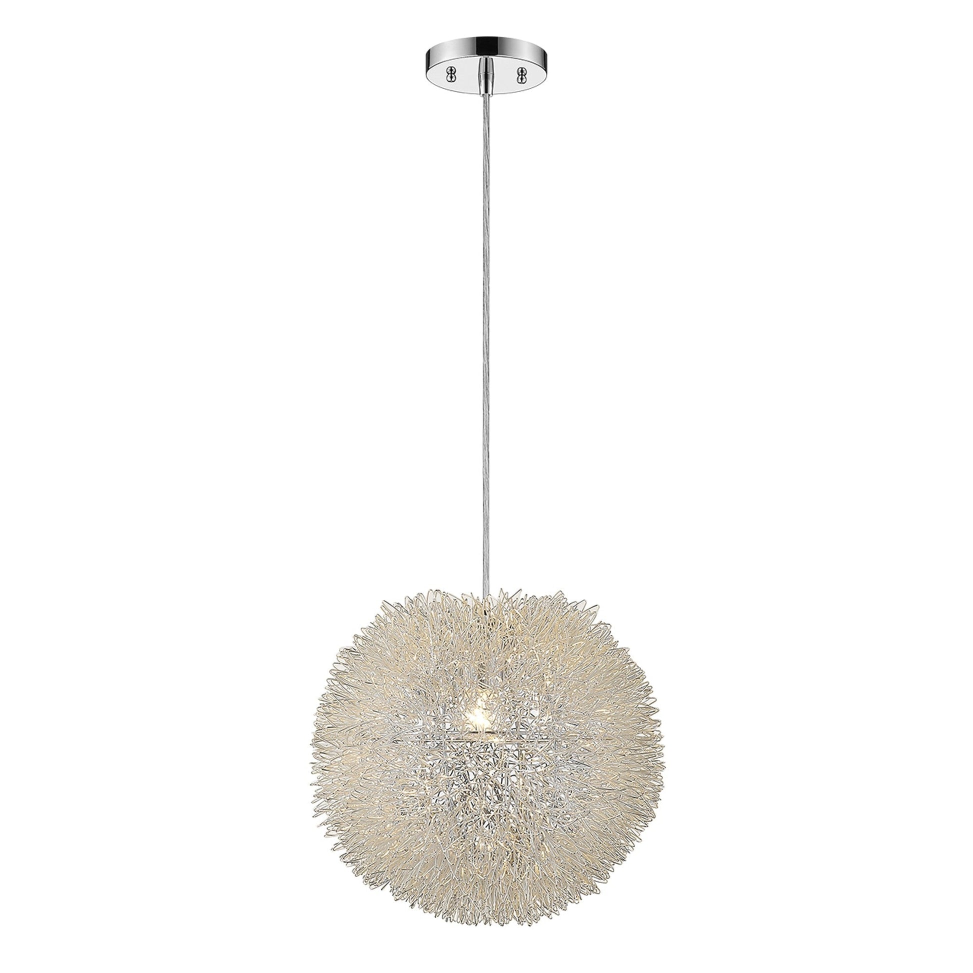 HomeRoots Luminary 1-Light Pendant With Hand Woven Aluminum Wire Shade in Metallic Silver Finish