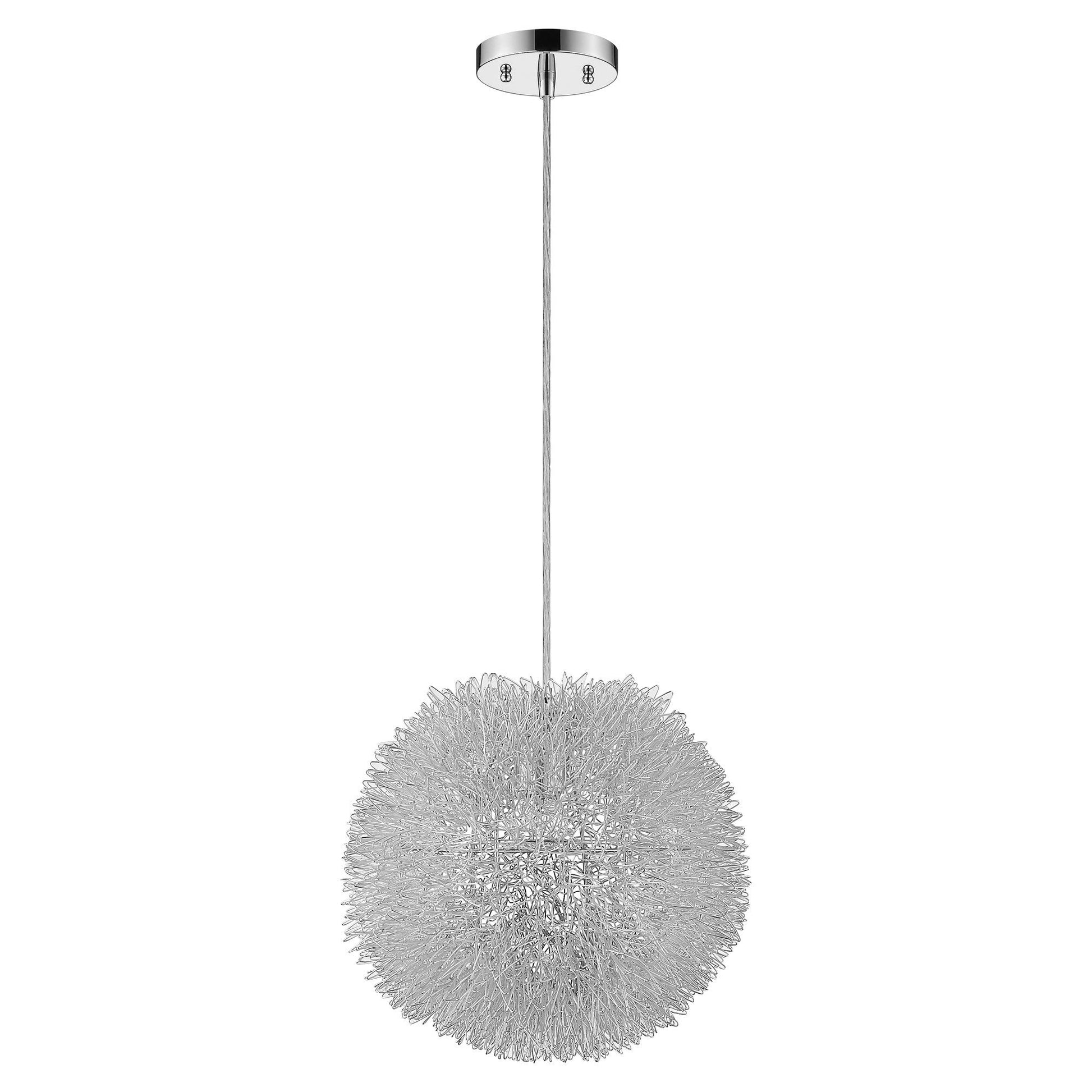 HomeRoots Luminary 1-Light Pendant With Hand Woven Aluminum Wire Shade in Metallic Silver Finish