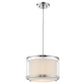 HomeRoots Lux 1-Light Pendant With Metal Trimmed Sheer Snow Shantung Two Tier Shade and Brushed Nickel Finish