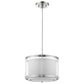 HomeRoots Lux 1-Light Pendant With Metal Trimmed Sheer Snow Shantung Two Tier Shade and Brushed Nickel Finish