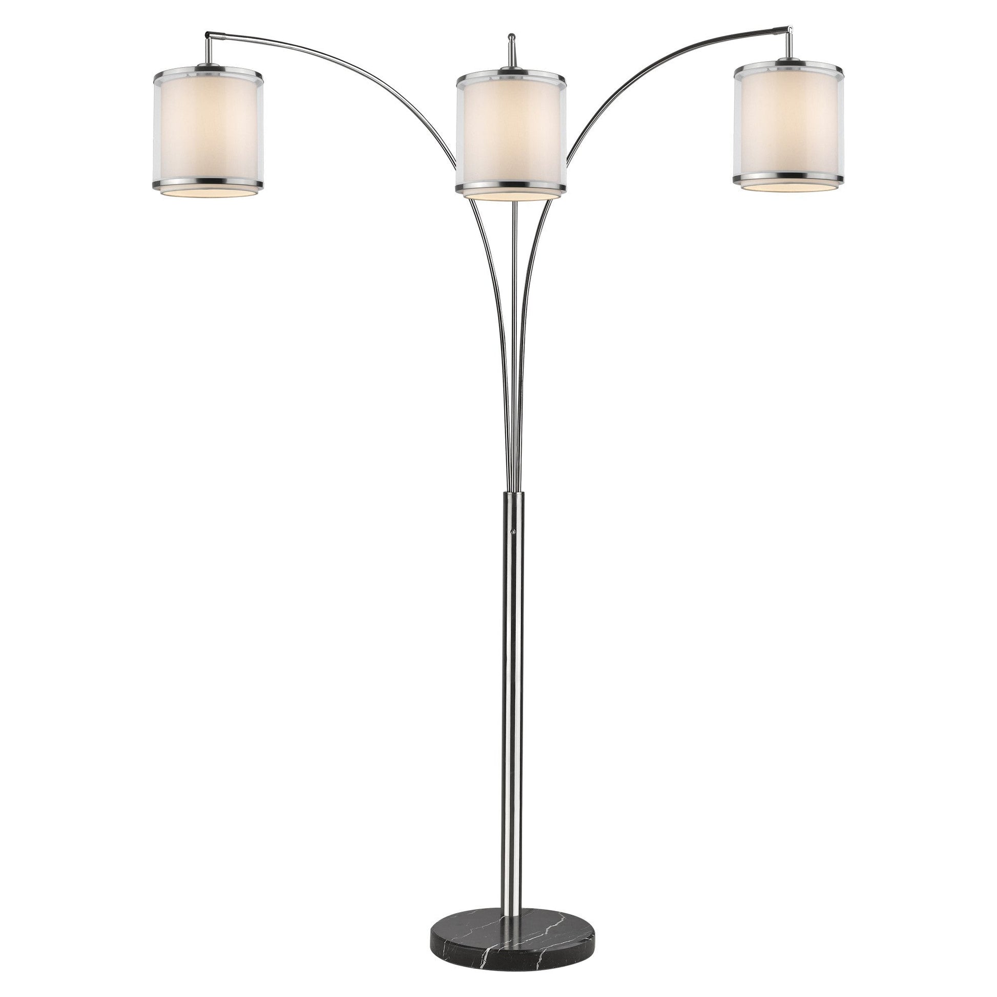 HomeRoots Lux 3-Light Adjustable Tree Floor Lamp With Sheer Snow Shantung Shades in Brushed Nickel Finish