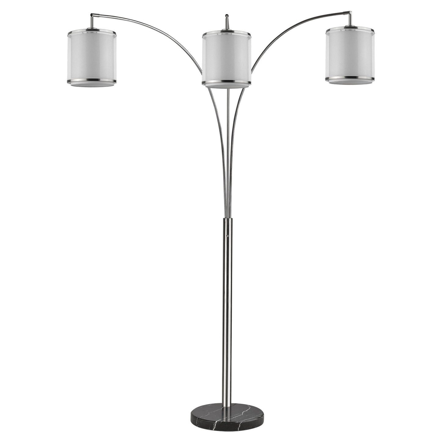 HomeRoots Lux 3-Light Adjustable Tree Floor Lamp With Sheer Snow Shantung Shades in Brushed Nickel Finish