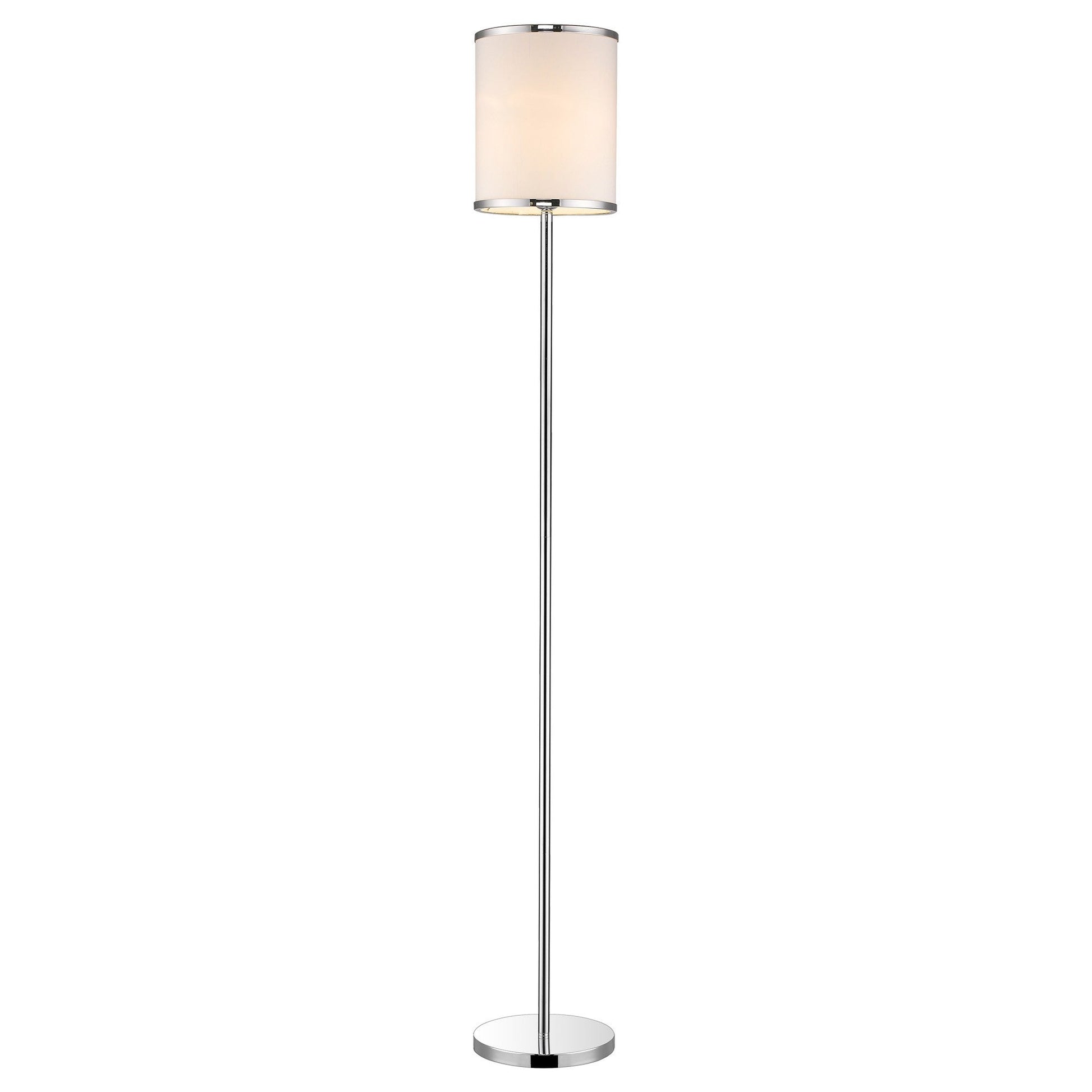 HomeRoots Lux II 1-Light Floor Lamp With Metal Trimmed Off White Shantung Shade in Polished Chrome Finish