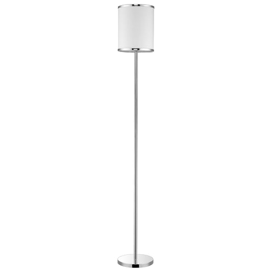HomeRoots Lux II 1-Light Floor Lamp With Metal Trimmed Off White Shantung Shade in Polished Chrome Finish