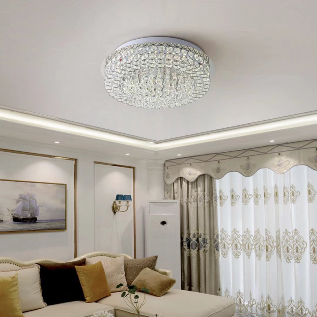 HomeRoots Luxurious Ceiling Mount Faux Crystal Round Chandelier With Silver Finish