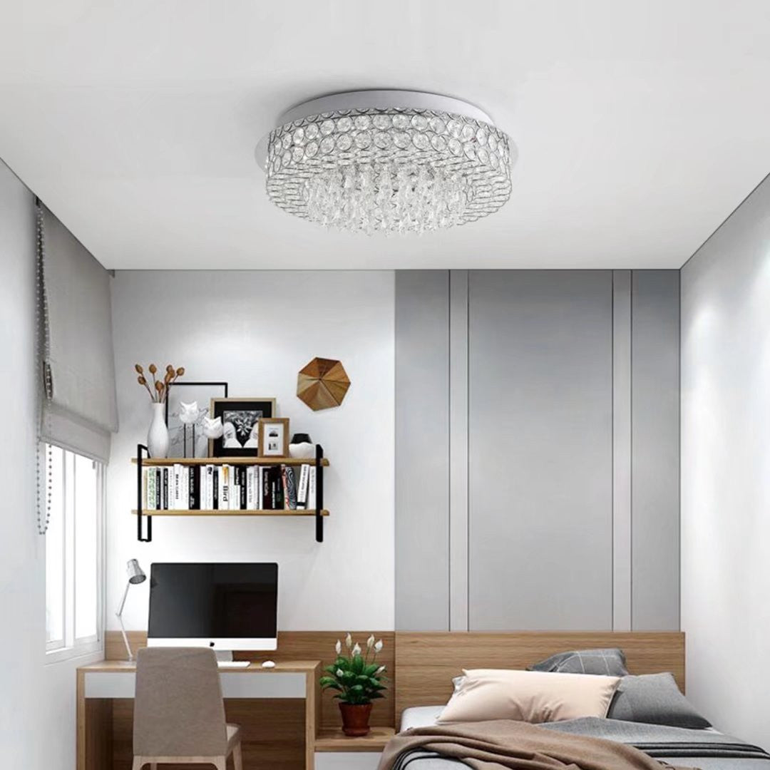 HomeRoots Luxurious Ceiling Mount Faux Crystal Round Chandelier With Silver Finish
