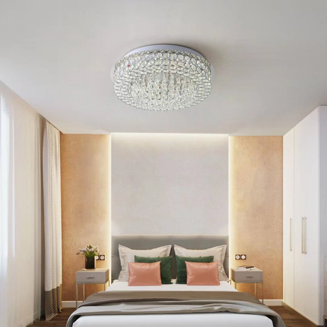 HomeRoots Luxurious Ceiling Mount Faux Crystal Round Chandelier With Silver Finish