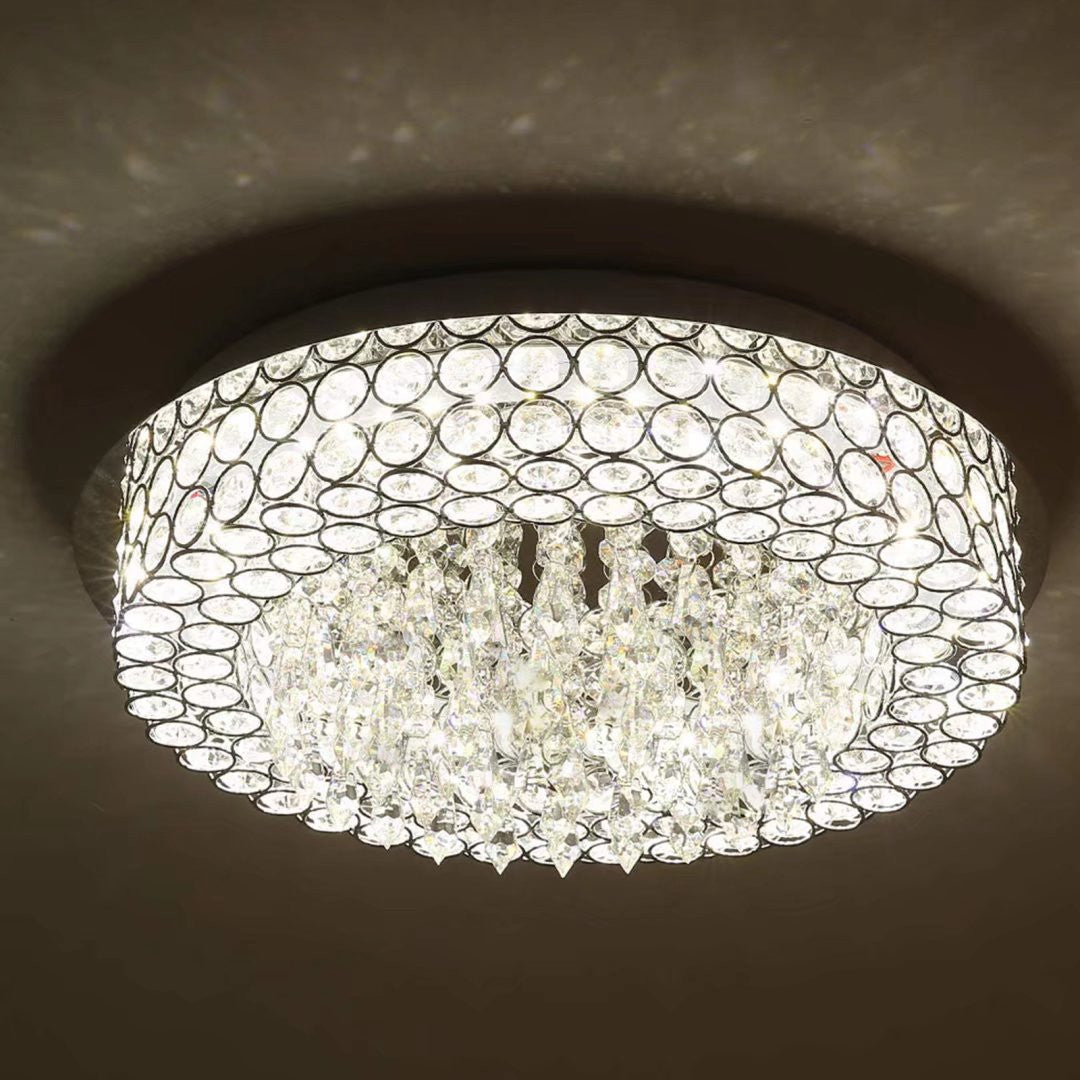 HomeRoots Luxurious Ceiling Mount Faux Crystal Round Chandelier With Silver Finish