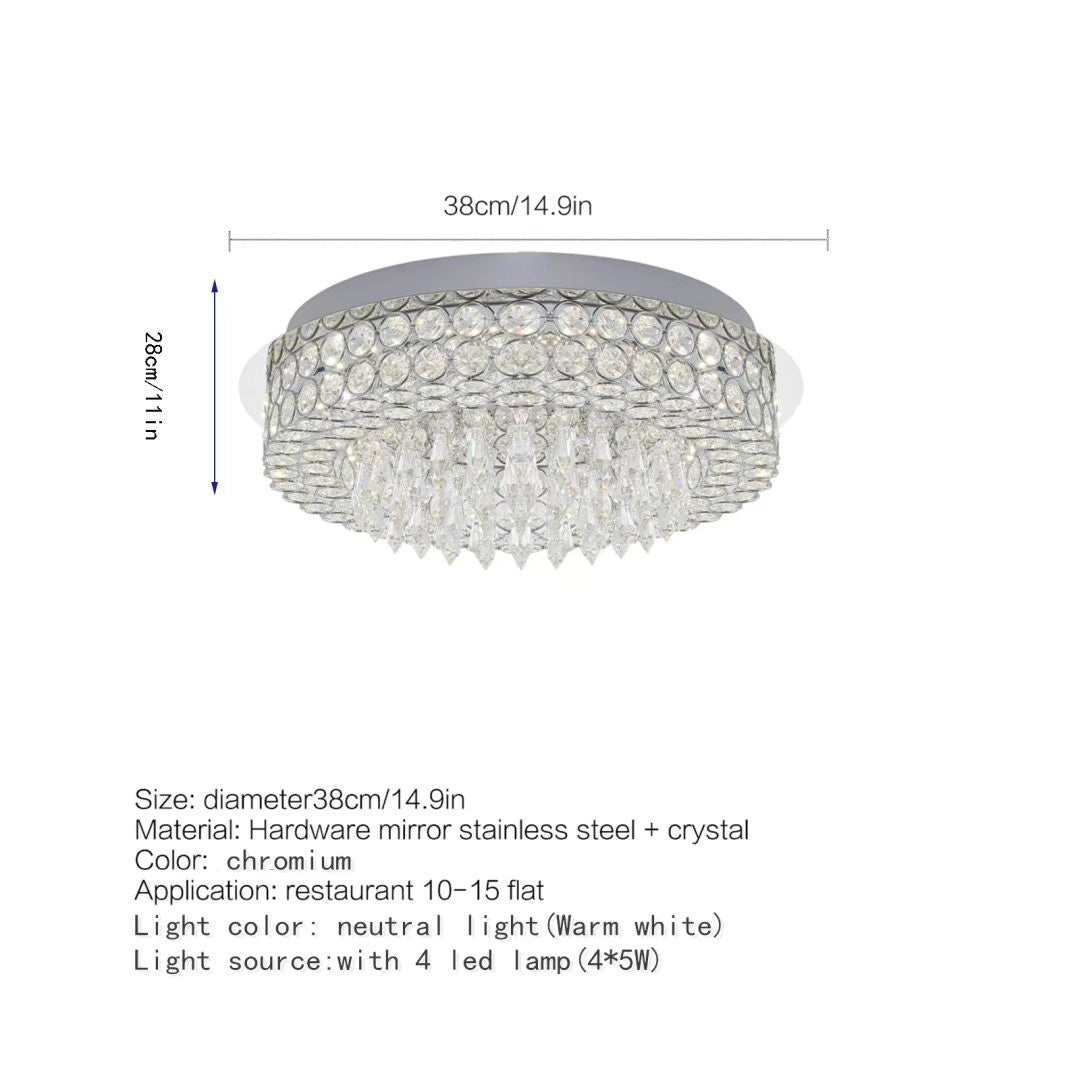 HomeRoots Luxurious Ceiling Mount Faux Crystal Round Chandelier With Silver Finish