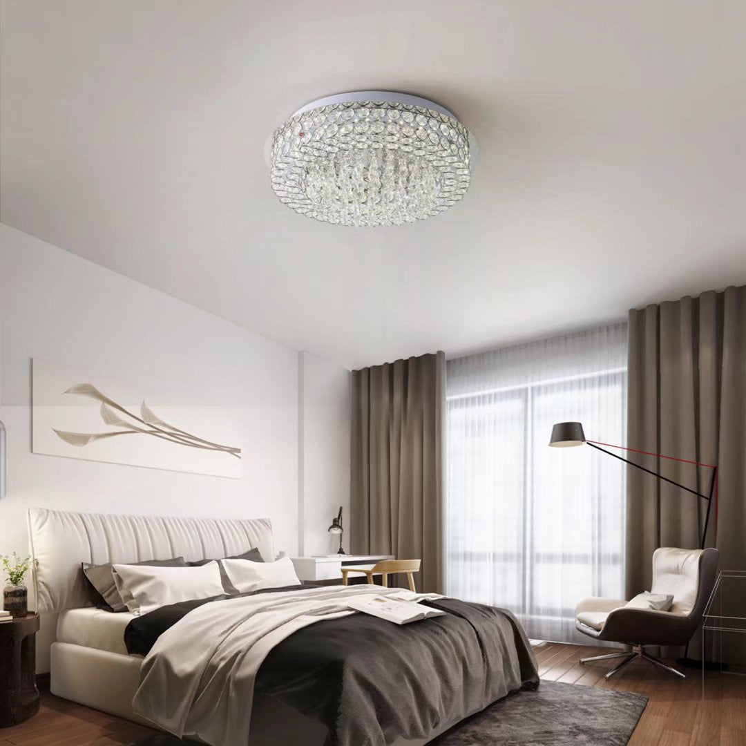 HomeRoots Luxurious Ceiling Mount Faux Crystal Round Chandelier With Silver Finish