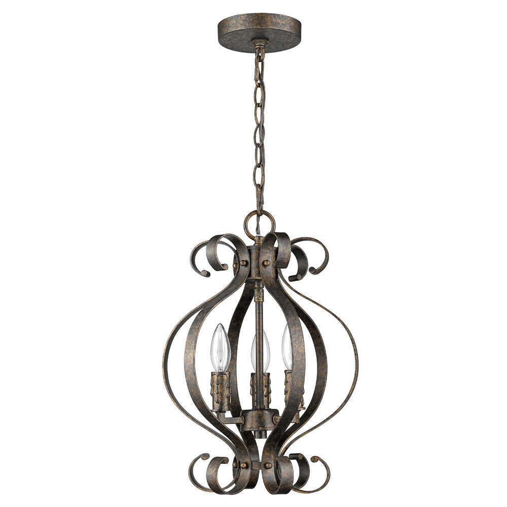 HomeRoots Lydia 3-Light Chandelier With Melted Wax Tapers and Russet Finish