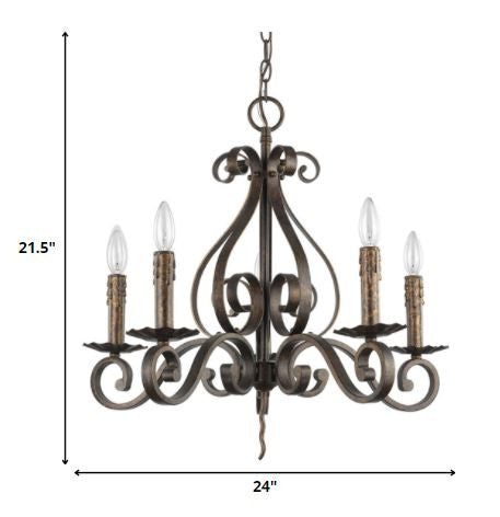 HomeRoots Lydia 5-Light Russet Chandelier With Melted Wax Tapers