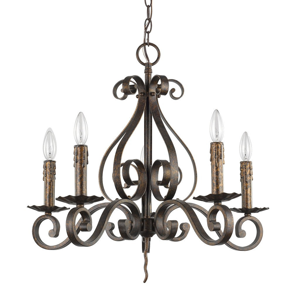 HomeRoots Lydia 5-Light Russet Chandelier With Melted Wax Tapers