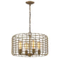 HomeRoots Lynden 4-Light Drum Pendant With Wire Cage Shade in Raw Brass Finish