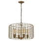 HomeRoots Lynden 4-Light Drum Pendant With Wire Cage Shade in Raw Brass Finish