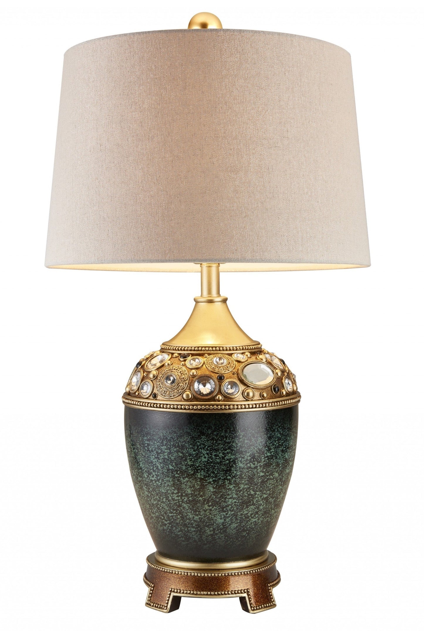 HomeRoots Marble Footed Table Lamp With Gold Accents and Green Finish