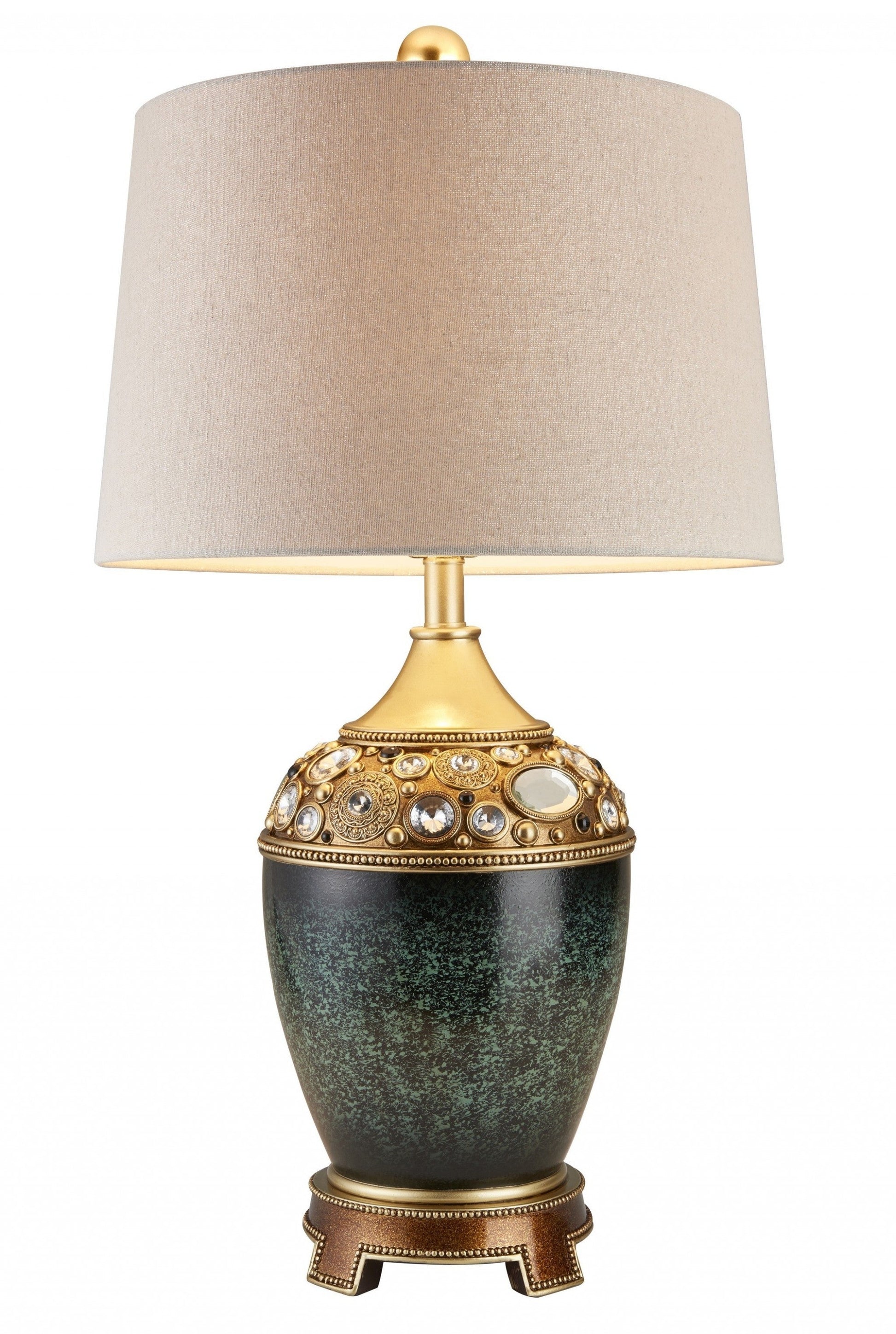 HomeRoots Marble Footed Table Lamp With Gold Accents and Green Finish