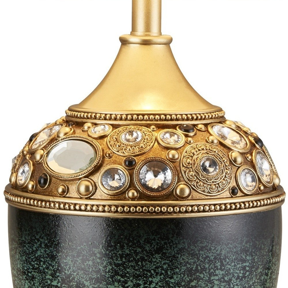 HomeRoots Marble Footed Table Lamp With Gold Accents and Green Finish